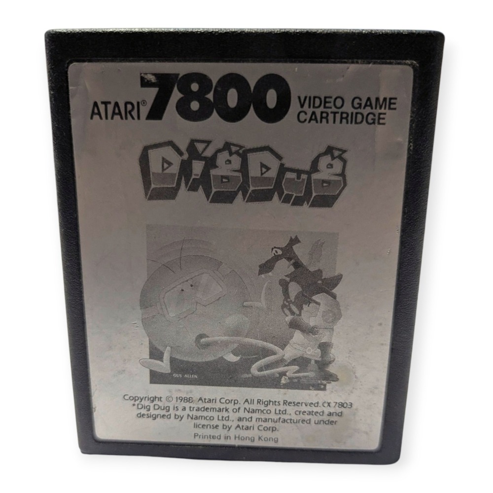 Atari 7800 Dig Dug Video Game Cartridge Silver Label Namco 1988 Retro Arcade‎